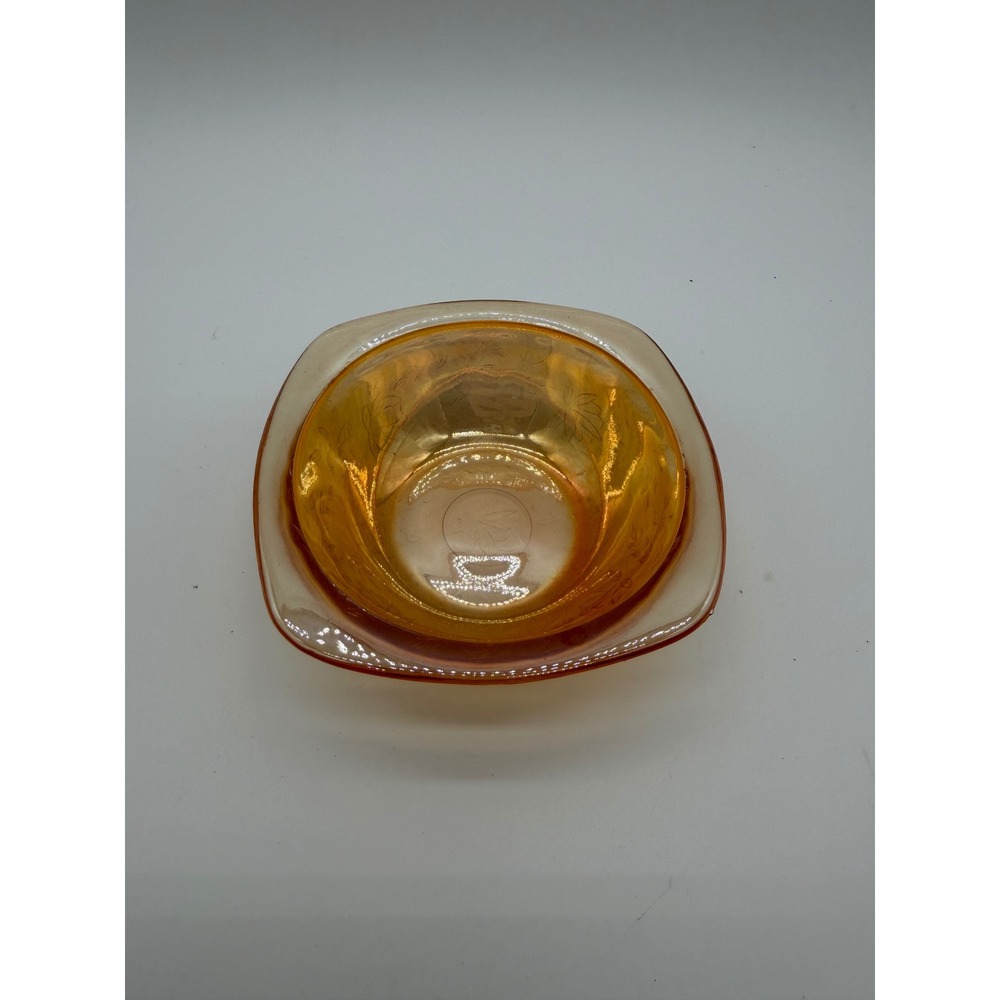 Vintage Jeannette Glass Marigold Carnival Glass Louisa Pattern Square Bowl 5in